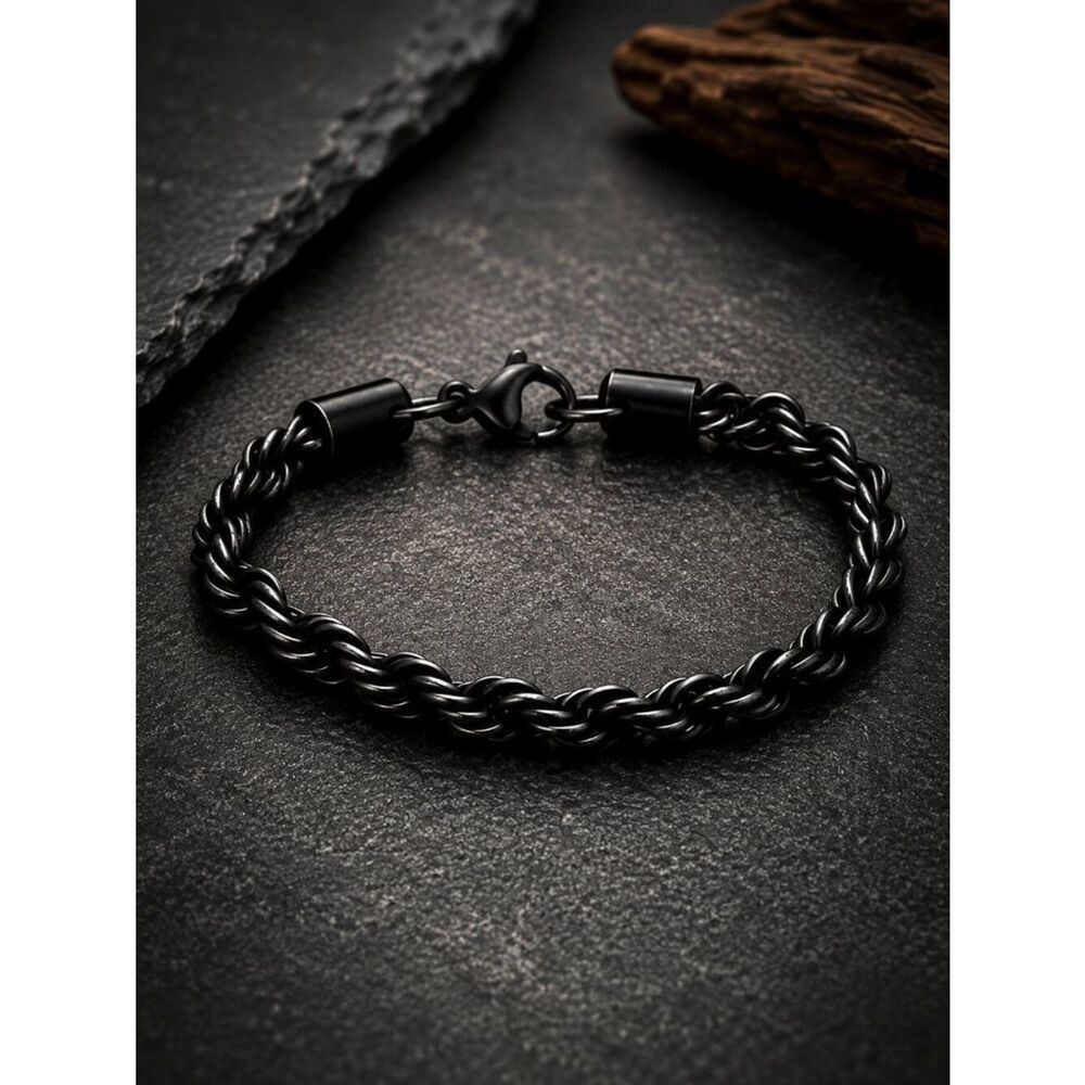 Vintage Black Stainless Steel Thick Rope Bracelet